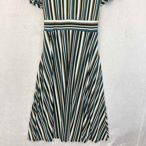 Torrid Midi Dress Womens 2 2X Black Teal Flowy Striped Short Sleeve Fit & Flare - Picture 6 of 14